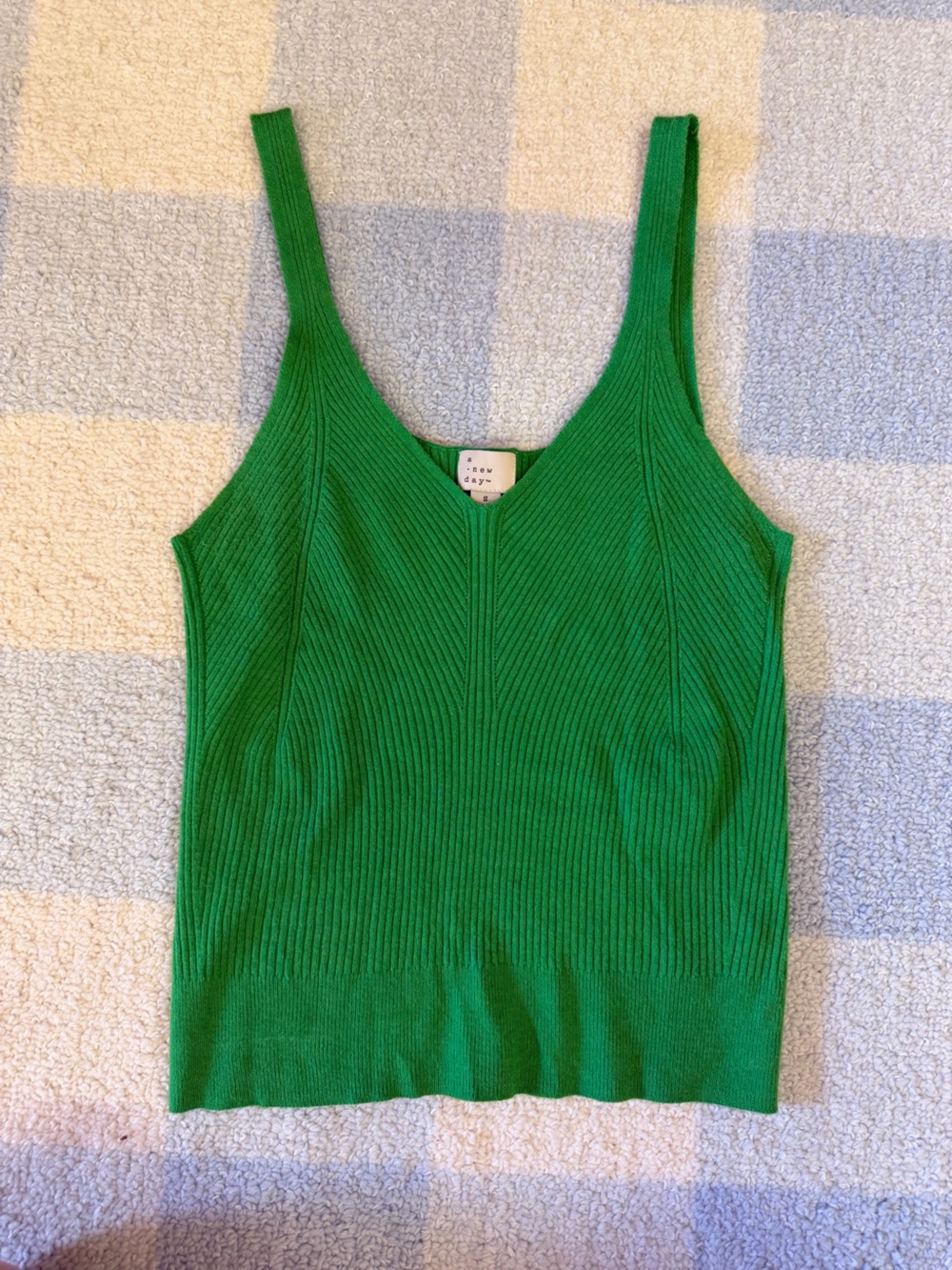 Green Ribbed Knit Tank Top